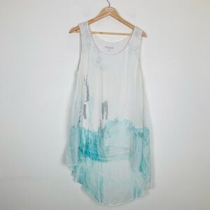 Soft Surroundings white, blue & gray watercolor silk long line tunic tank. XL